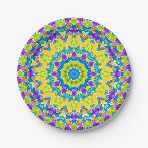 Abstract modern mosaic kaleidoscopic tile pattern pappteller