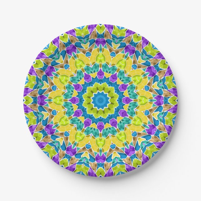 Abstract modern mosaic kaleidoscopic tile pattern pappteller (Vorderseite)