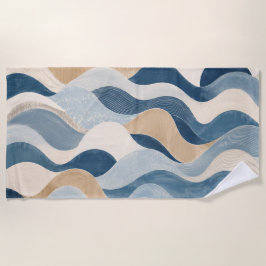Abstract Modern Ocean Wave Pattern Coastal Blue Be Strandtuch