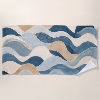 Abstract Modern Ocean Wave Pattern Coastal Blue Be Strandtuch