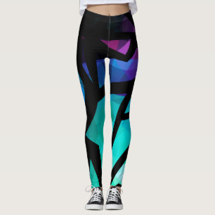 Abstract modern polygonal graffiti geometrical dar leggings