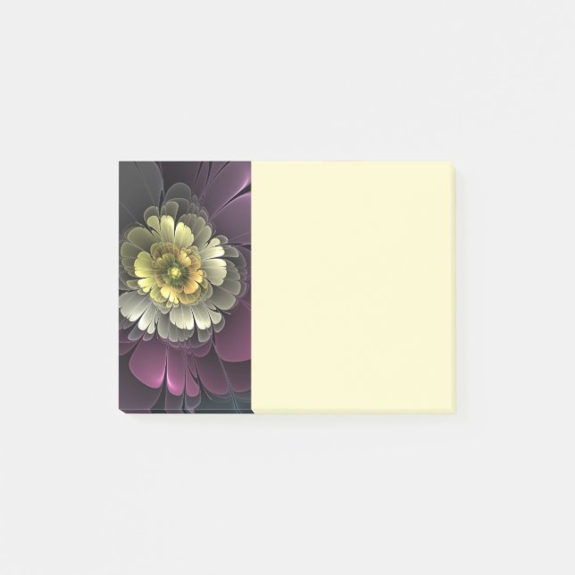 Abstract Modern Purpur Khaki Gray Fractal Flower Post-it Klebezettel (Vorderseite)