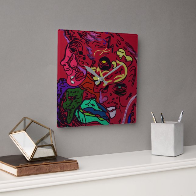 Abstract Moon Galaxy Art Square Wall Clock Quadratische Wanduhr (Büro)