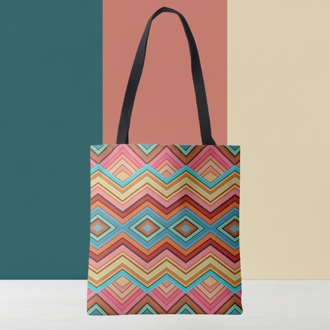 Abstract Multi-Color Zig Zag Stripes Tote Tasche (Von Creator hochgeladen)