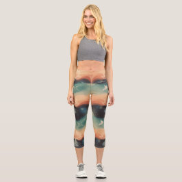 Abstract Nature: Minimalist Lotus & Bird Design Capri Leggings