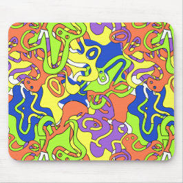 Abstract Neon Doodle Maze Pattern Mousepad