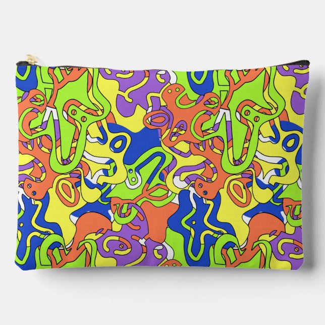 Abstract Neon Doodle Maze Pattern Zubehörtasche (Vorderseite)