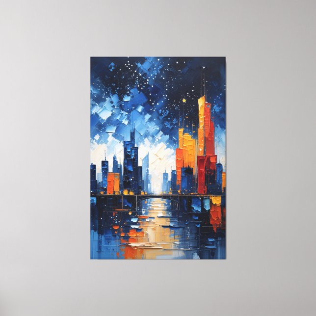 Abstract Night Skyline Impasto Canvas Print Leinwanddruck (Vorderseite)
