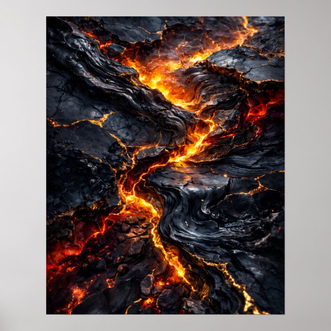 Abstract Obsidian Lava Flow Fire Art Poster (Devant)