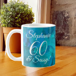 Abstract Ocean Blue Teal 60 and Sassy Birthday Kaffeetasse<br><div class="desc">Abstract Ocean Blue Teal 60 and Sassy Birthday Coffee Mug This is a special unique elegant abstract ocean blue teal birthday mug specially designed for your friends who are turning 60 and sassy! Personalize this mug with their name. Pair this mug with a wine label or an elegant ocean blue...</div>