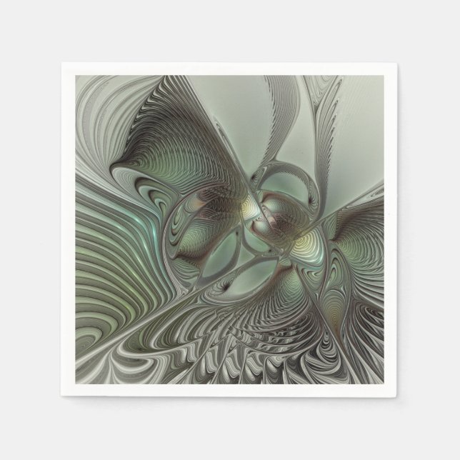 Abstract Olive Sage Green Gray Fractal Art Fantasy Serviette (Vorderseite)