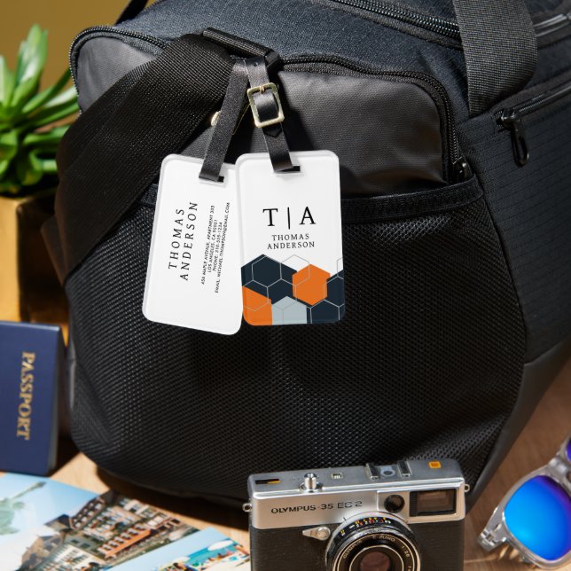 Abstract Orange-Black Geometric Background Gepäckanhänger (Vorderseite & Rückseite)