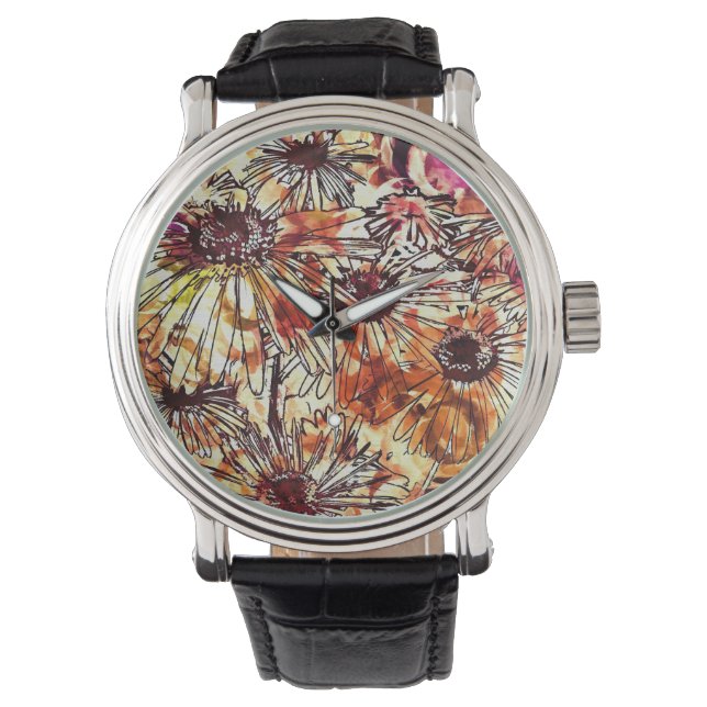 Abstract Paint Daub Sunflower Pattern Armbanduhr (Vorderseite)