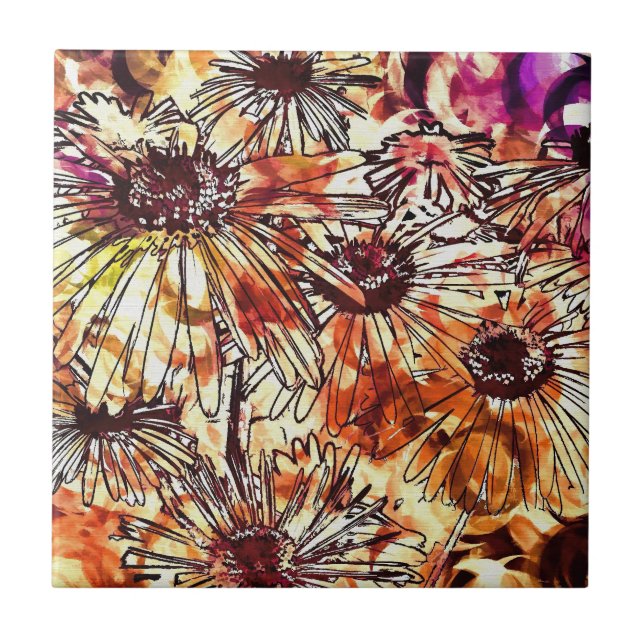 Abstract Paint Daub Sunflower Pattern Fliese (Vorderseite)