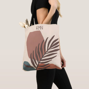 Abstract palm leaf minimalist art monogram tasche