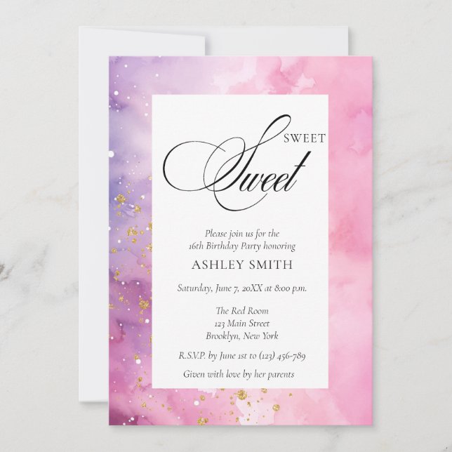 Abstract Pastel Pink Purple Sweet 16 Birthday Einladung (Vorderseite)