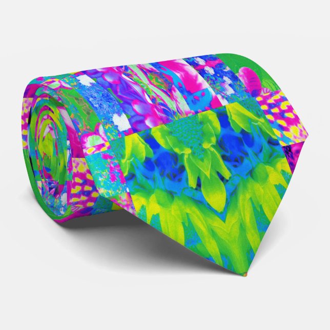 Abstract Patchwork Sunflower Garden Collage Krawatte (Gerollt)