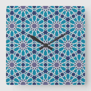 Abstract Pattern In Blue And Grey Quadratische Wanduhr