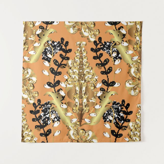 abstract pattern on orange yellow background with  wandteppich (Vorderseite)