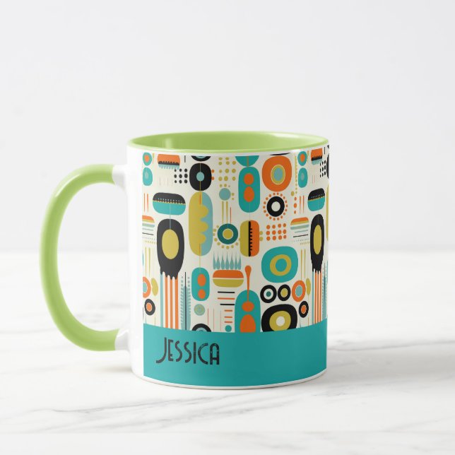 Abstract Pattern Vibrant Mid Century Modern Name  Tasse (Links)