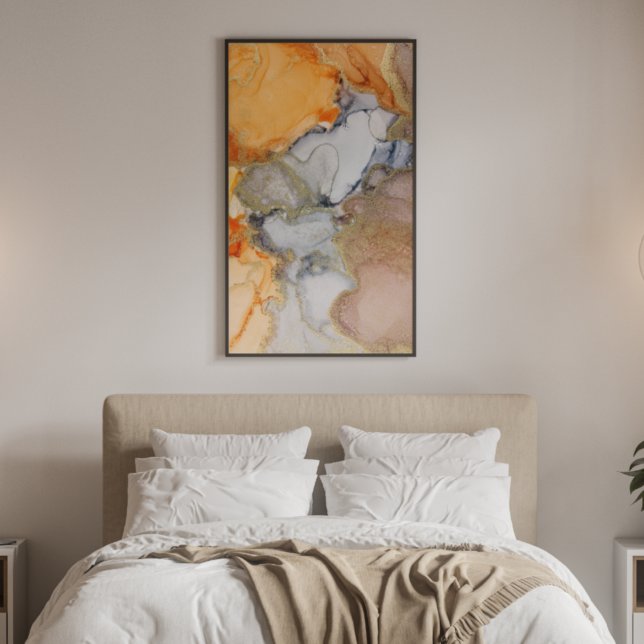 Abstract Peach Orange Black Gold Alcohol Ink Poster (Von Creator hochgeladen)