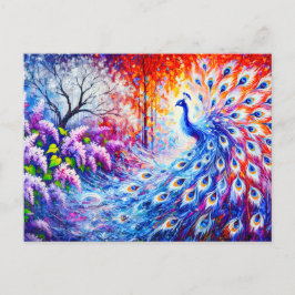 Abstract Peacock with Four Seasons and Lilac Bush  Postkarte