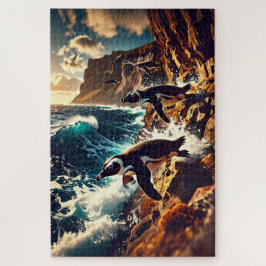 Abstract Penguins Diving - Surreal Cliff Dive
