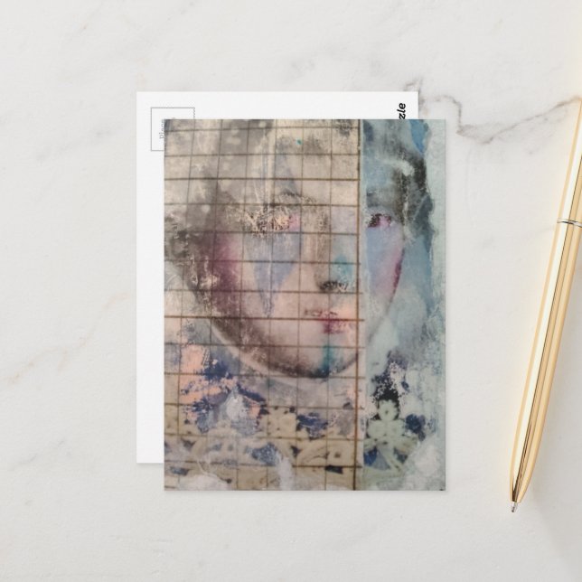 abstract person face mixed media Collage Postkarte (Vorderseite/Rückseite Beispiel)