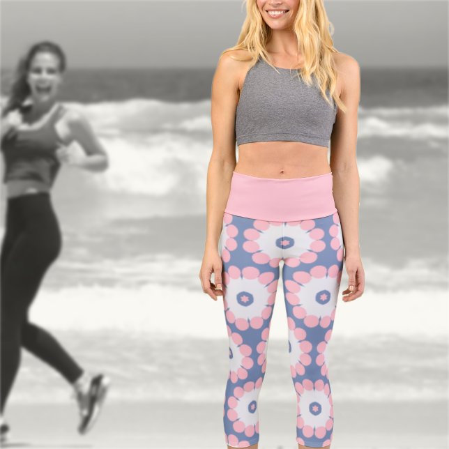 Abstract Pink Blue Floral  Capri Leggings (Von Creator hochgeladen)