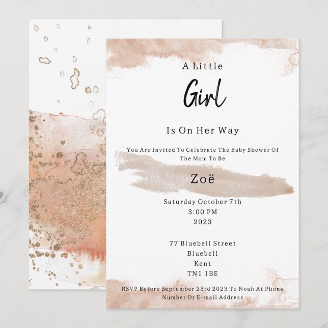 Abstract Pink Elements Sweet Baby Girl Baby Shower Einladung (Vorne/Hinten)