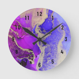 Abstract Pink Purple Gold Large Clock Runde Wanduhr