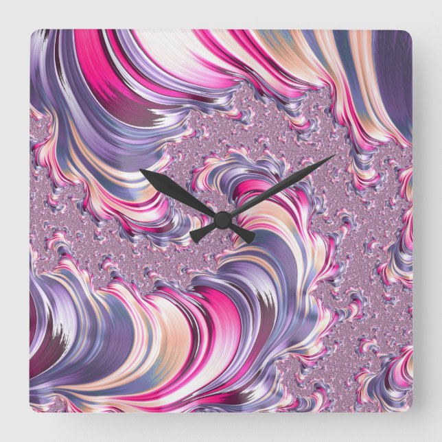 Abstract Pink Purple Spiral Fractal Quadratische Wanduhr (Vorderseite)