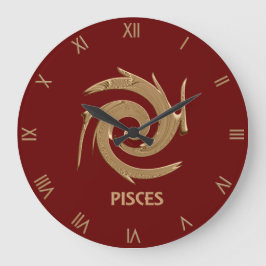 Abstract Pisces Red Zodiac Symbol Wall Clock Große Wanduhr