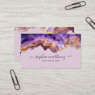 Abstract Purple Agate gold glitter marble QR Code Visitenkarte