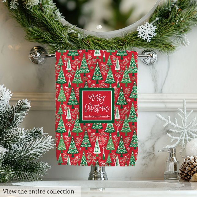 Abstract red and green Christmas preppy towel wrap Badhandtuch Set (Abstract red and green Christmas preppy towel wrap)