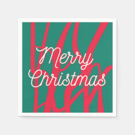 Abstract Red Green Personalized Merry Christmas Serviette