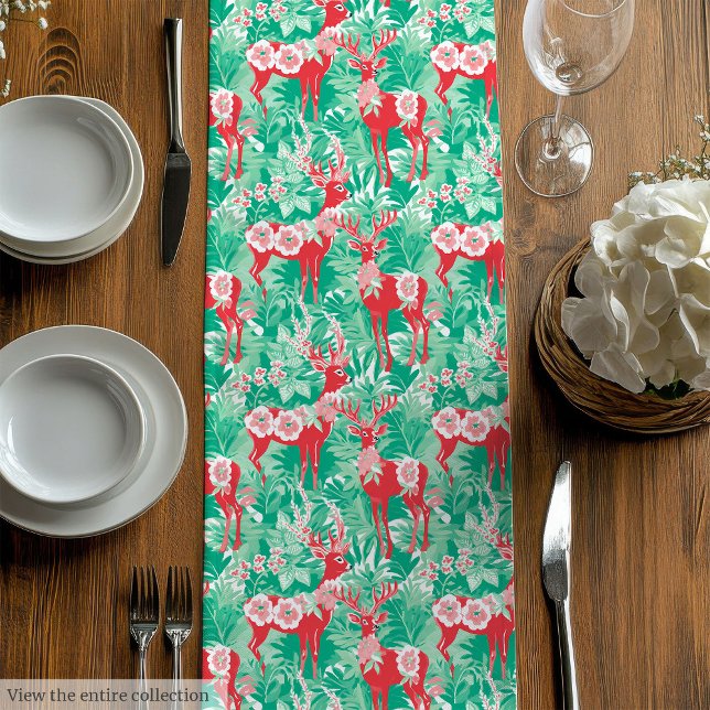 Abstract red green preppy Christmas table runner Mittelgroßer Tischläufer (Abstract red green preppy Christmas table runner)