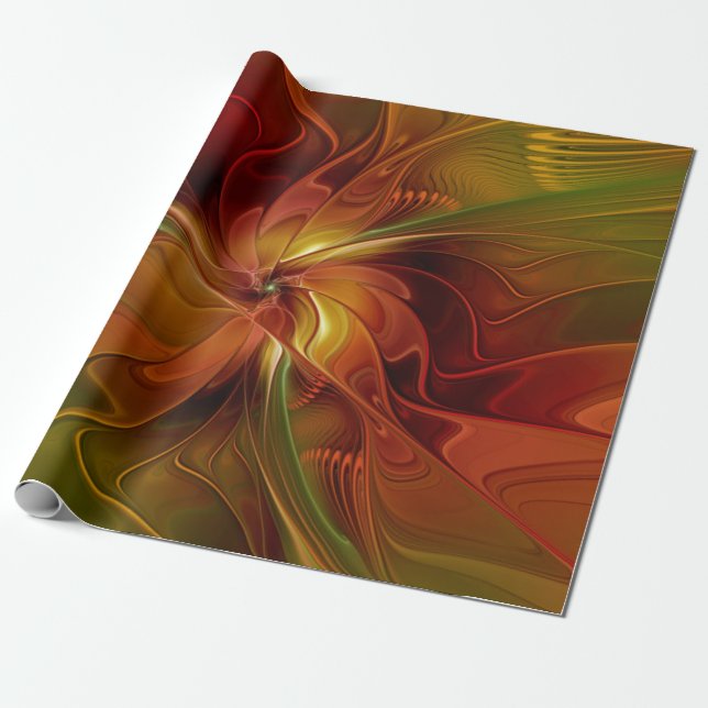 Abstract Red Orange Brown Green Fractal Art Flower Geschenkpapier (Ungerollt)