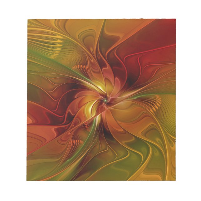 Abstract Red Orange Brown Green Fractal Art Flower Notizblock (Vorderseite)