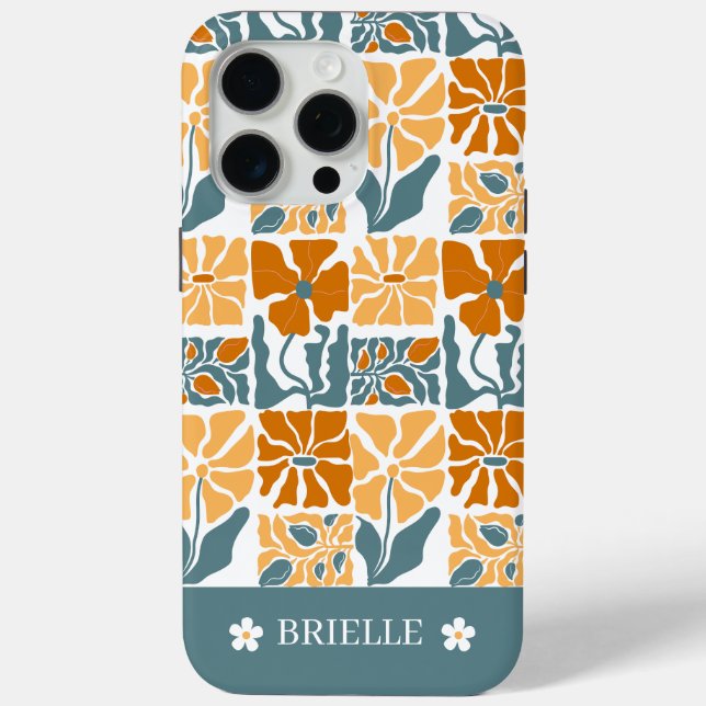 Abstract Retro Floral iPhone Case with Custom Name (Rückseite)