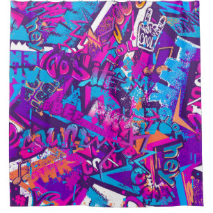 Abstract seamless graffiti words pattern. Grunge r Duschvorhang