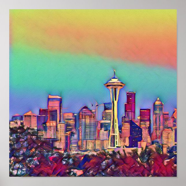 Abstract Seattle Skyline  Poster (Vorne)