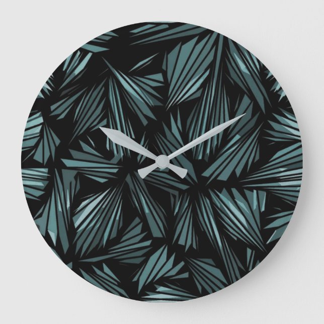 Abstract Shattered Glass Blue Pattern Large Clock Große Wanduhr (Vorderseite)