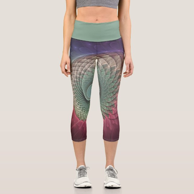 Abstract Snail Colorful Modern Fractal Art Capri Leggings (Vorderseite)