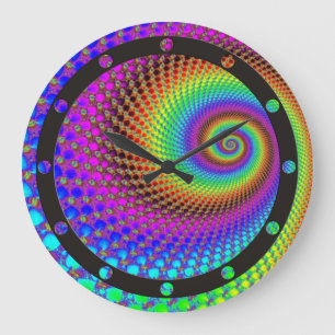Abstract Spiral Fractal - neon colored Große Wanduhr