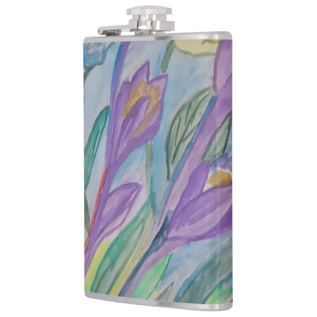 Abstract Spring Crocus Vinyl Wrapped Flask Flachmann (Links)