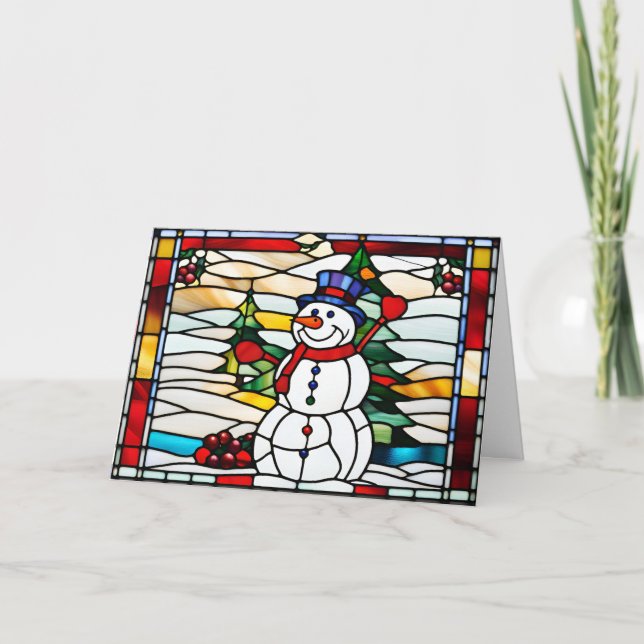 Abstract Stained Glass Christmas Snowman  Feiertagskarte (Vorderseite)