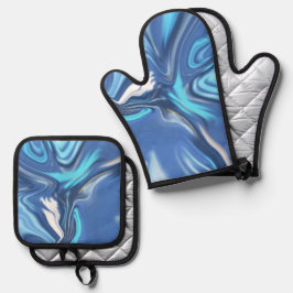 Abstract Symphony in Blue 2 Ofenhandschuh & Topflappen-Set