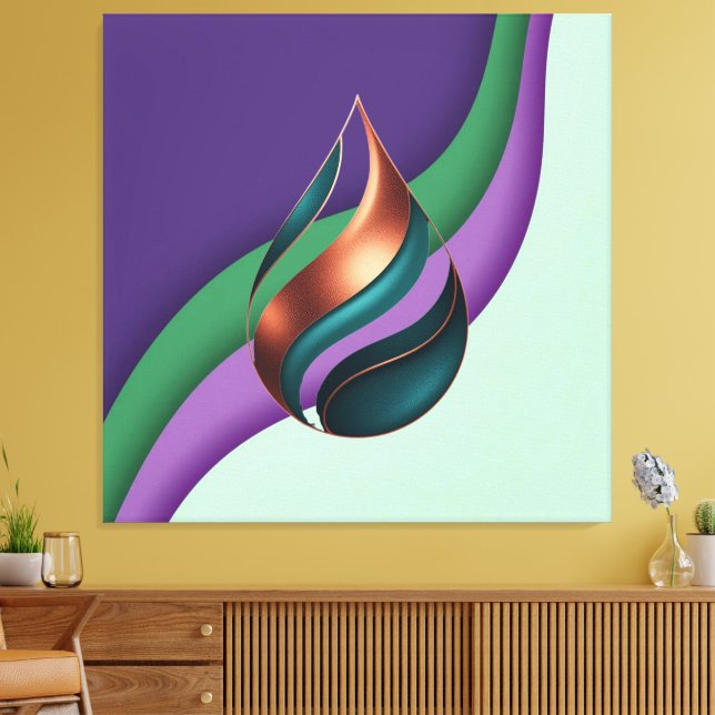 Abstract Teardrop Wave Purple Green Copper Leinwanddruck (Insitu (Wohnzimmer))