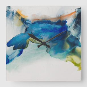 Abstract Terrain - Blue Quadratische Wanduhr